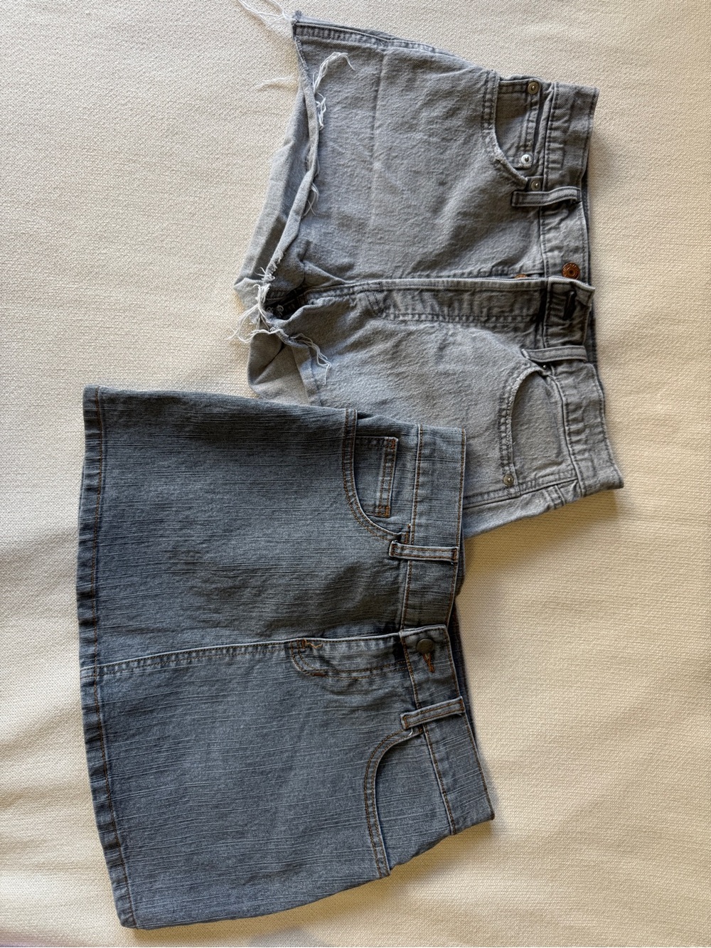 Gray Denim Shorts and Skirt